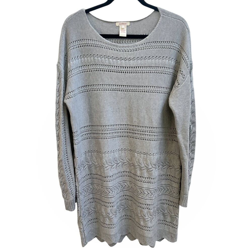 Sundance Lovely Days Silk Cotton Pointelle Knit Tunic Sweater Dress Crochet Sz L